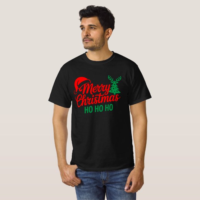 Merry Christmas Ho Ho – Festive Holiday Typography T-Shirt (Front Full)