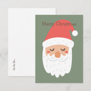 Merry Christmas Ho ho ho Cute Santa face Green Thank You Card