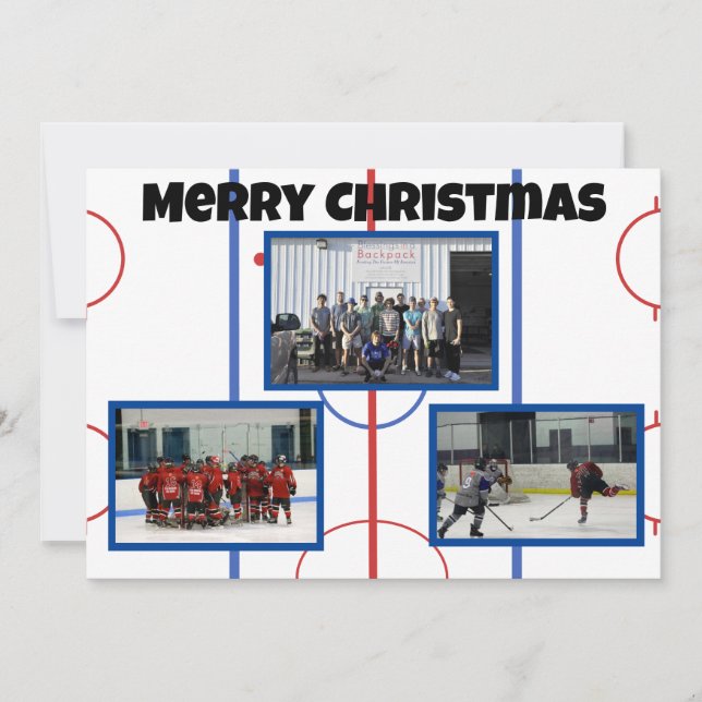 Merry Christmas Hockey Rink Flat Card (Front)