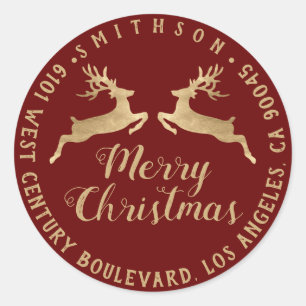 Merry Christmas Holiday Address RSVP Burgundy Classic Round Sticker