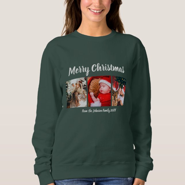 Merry Christmas holiday calligraphy text green Sweatshirt (Front)
