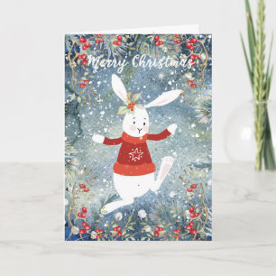Merry Christmas holiday card snow cute bunny