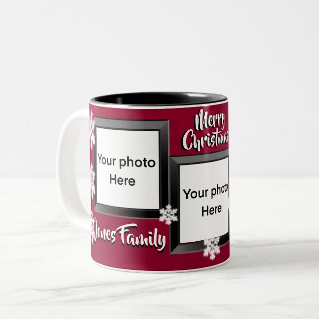 Merry Christmas holiday cheer snowflakes 3 photo  Two-Tone Coffee Mug (Front Left)