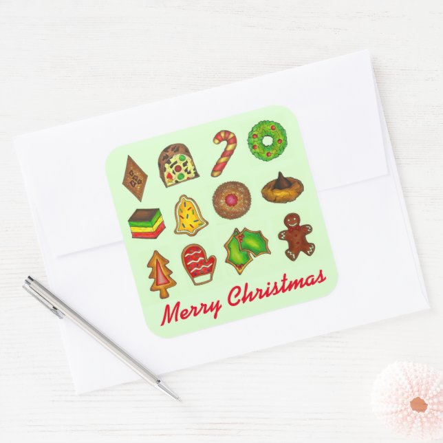 Merry Christmas Holiday Cookies Baking Cookie Swap Square Sticker (Envelope)