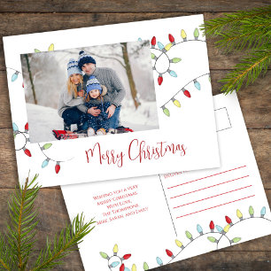 Merry Christmas Holiday Cute Festive String Lights Postcard