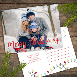 Merry Christmas Holiday Cute Festive String Lights Postcard