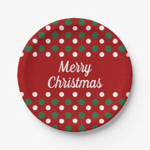 Merry Christmas Holiday Cute Red Polka Dots Paper Plate