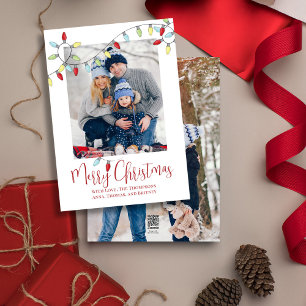 Merry Christmas Holiday Cute String Lights 2 Photo Card