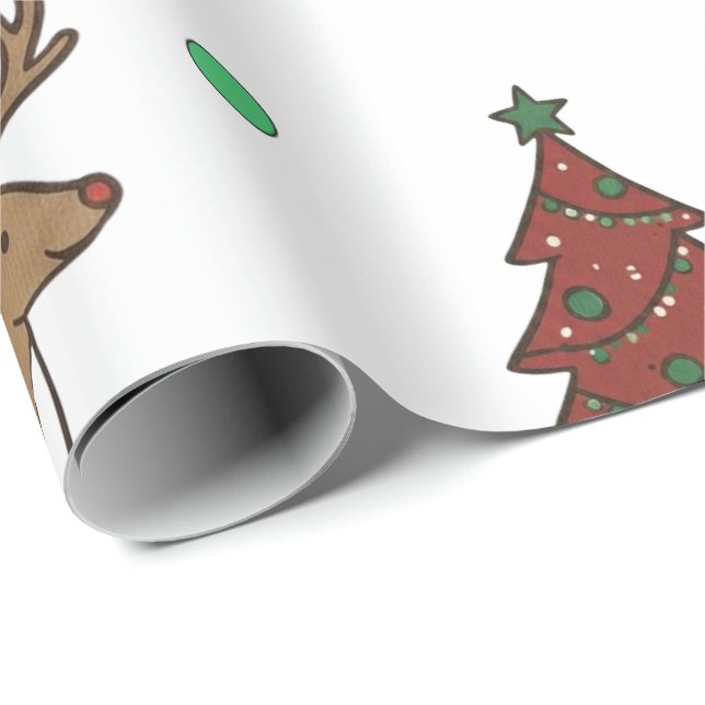 Merry Christmas Holiday Deer & Candy Cane Gift Wra Wrapping Paper (Roll Corner)
