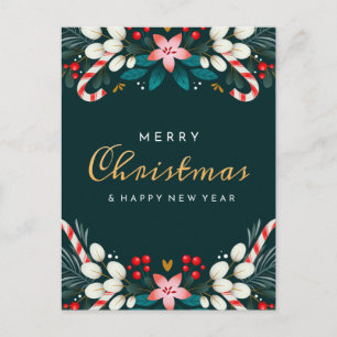MERRY CHRISTMAS Holiday Floral Postcard