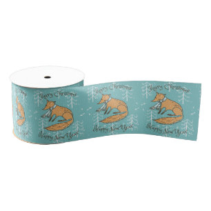 Merry Christmas Holiday Fox Cosy Grosgrain Ribbon