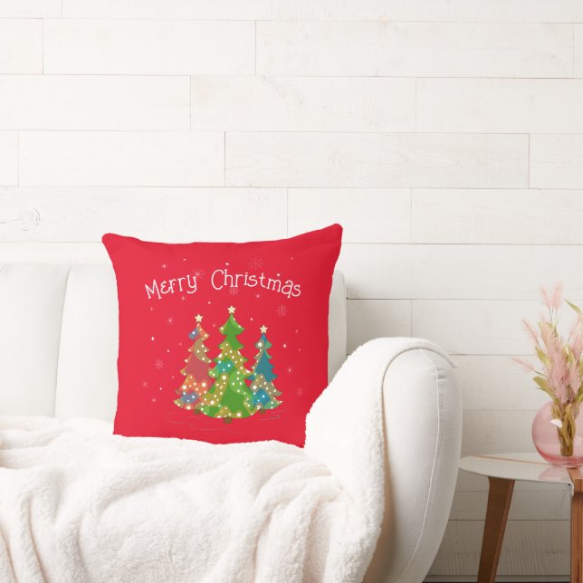 Merry Christmas Holiday Fun Modern Red Cushion (Couch)
