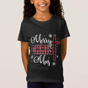 Merry Christmas Holiday Gift Christ Buffalo Plaid T-Shirt