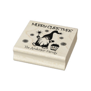 Merry Christmas Holiday gnome custom name Rubber Stamp