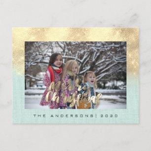 Merry Christmas Holiday Gold Cottage Photo Mint Postcard