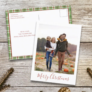 Merry Christmas Holiday Green Red Country Plaid Postcard