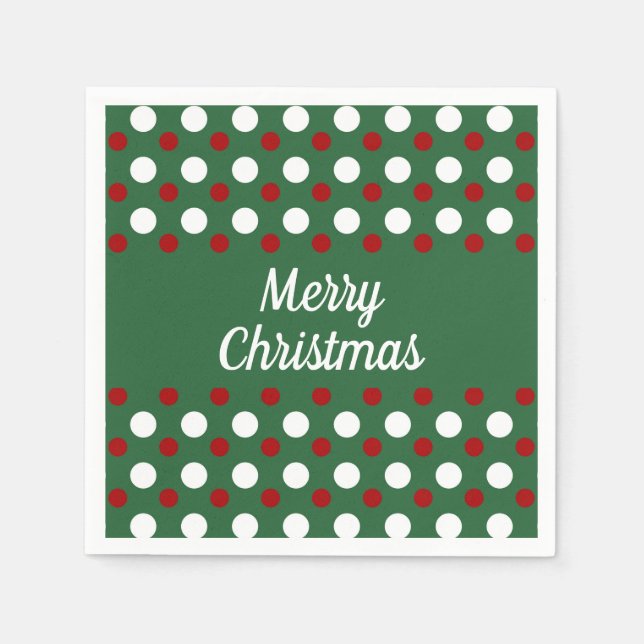 Merry Christmas Holiday Green Red Polka Dots  Napkin (Front)