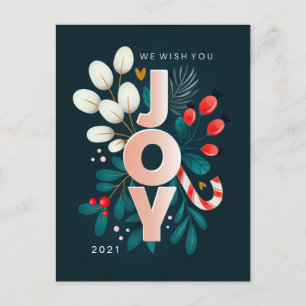 MERRY CHRISTMAS   Holiday Joy Floral Postcard