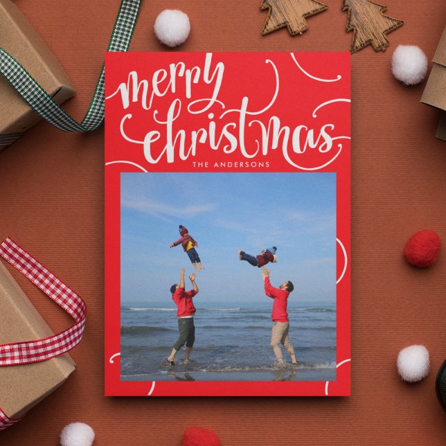 Merry Christmas Holiday Letter Swirl Photo Card (Creator Uploaded)
