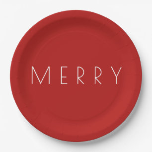 Merry Christmas Holiday Minimal Red White Party Paper Plate