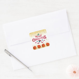 Merry Christmas Holiday Party Glitter Square Sticker