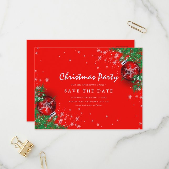 Merry Christmas Holiday Party Save The Date Invitation Postcard (Front/Back In Situ)