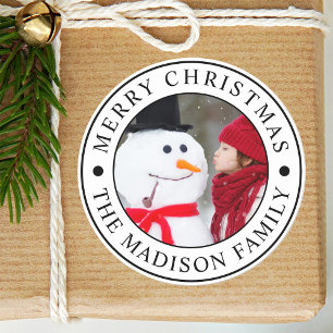 Merry Christmas Holiday Photo Classic Round Sticker