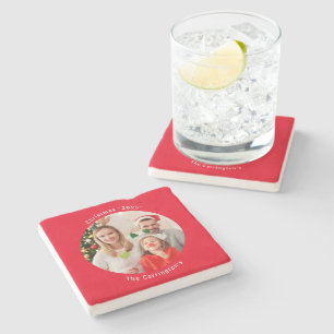 Merry Christmas Holiday Photo Customise Keepsake  Stone Coaster