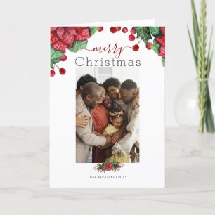 Merry Christmas Holiday Photo Floral Berry Card
