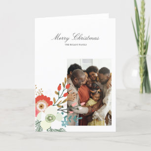 Merry Christmas Holiday Photo Floral Card
