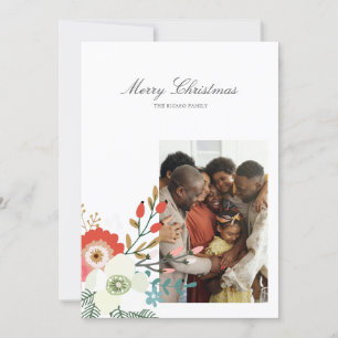 Merry Christmas Holiday Photo Floral Card