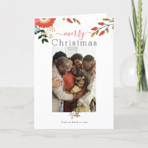 Merry Christmas Holiday Photo Floral Card