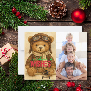 Merry Christmas Holiday Photo Fun Teddy Bear Pilot Postcard
