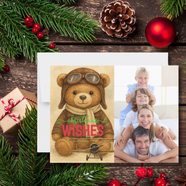 Merry Christmas Holiday Photo Fun Teddy Bear Pilot Postcard (Creator Uploaded)
