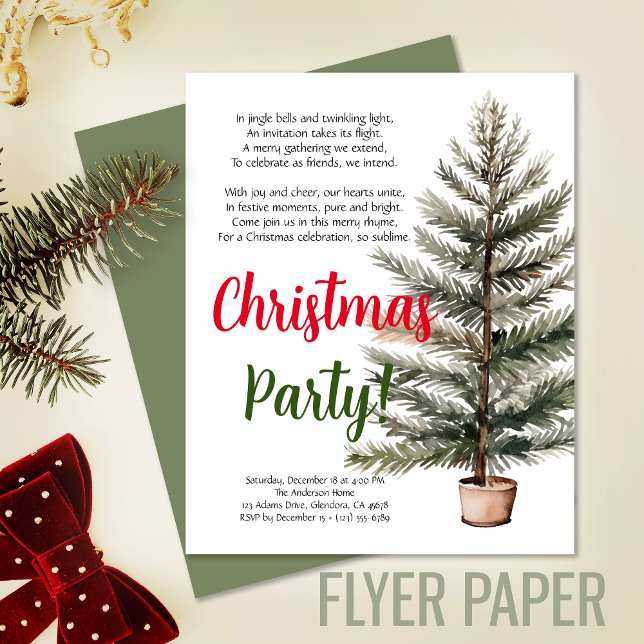 Merry Christmas Holiday Poem Party Invitation Flyer (Exceptional value: budget-friendly Christmas invitation for memorable events and cost saving!)