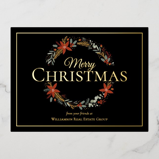 Merry Christmas Holiday Poinsettia Wreath Business (Front)