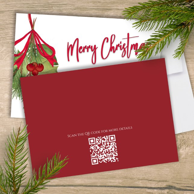 Merry Christmas Holiday Red Calligraphy QR Code Invitation (With a simple QR code for you to share your party event website. Just add your URL to the template. )