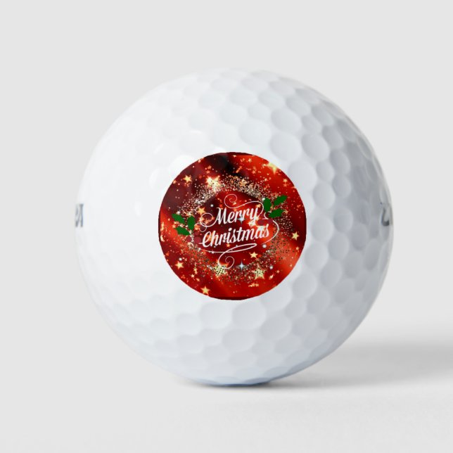 Merry Christmas, holiday red design Golf Balls (Front)
