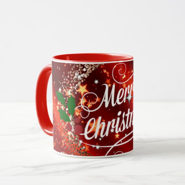 Merry Christmas, holiday red design Mug (Front Left)