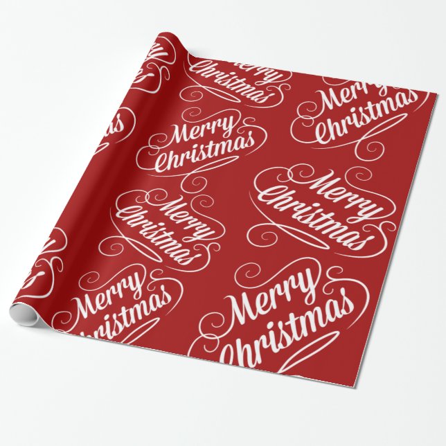 Merry Christmas Holiday Red Seasonal Design Wrapping Paper (Unrolled)