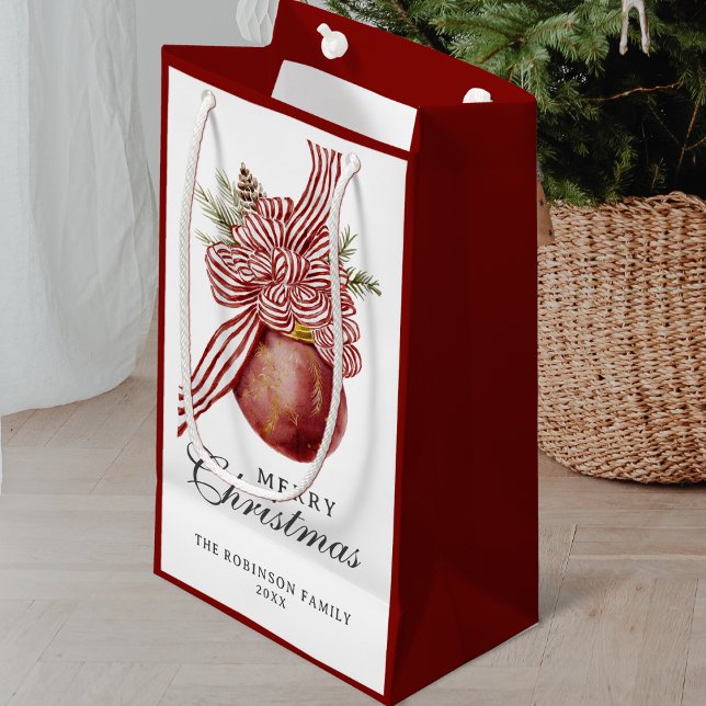 Merry Christmas Holiday Red Striped Ornament Small Gift Bag (Creator Uploaded)