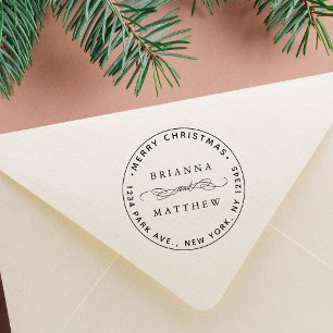 Merry Christmas Holiday Return Address Round Self-inking Stamp