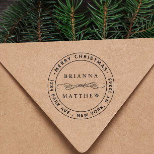 Merry Christmas Holiday Return Address Round Self- Self-inking Stamp