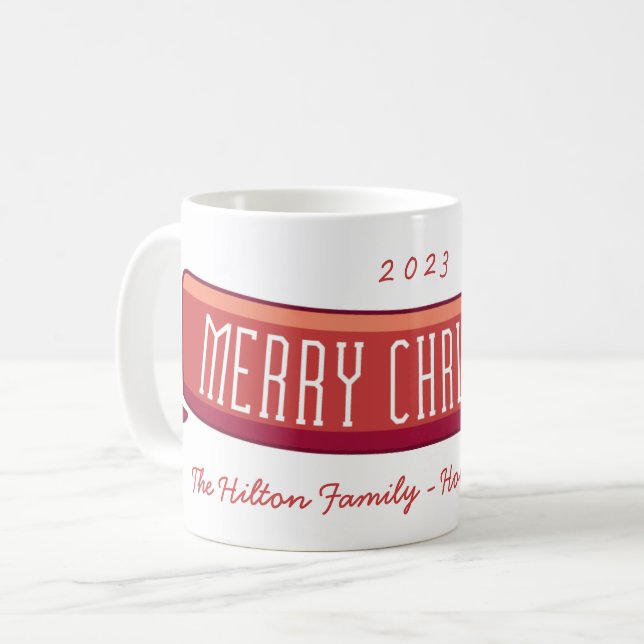 Merry Christmas Holiday Scarf Banner Coffee Mug (Front Left)