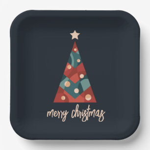 Merry Christmas holiday seasonal art xmas tree  Paper Plate
