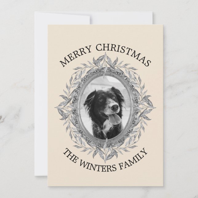 Merry Christmas Holiday Silver Leaves Wreath Photo (Front)