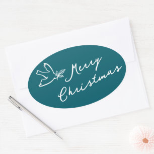 MERRY CHRISTMAS Holiday Simple Dove CUSTOM  Oval Sticker