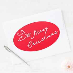 MERRY CHRISTMAS Holiday Simple Dove CUSTOM Oval Sticker
