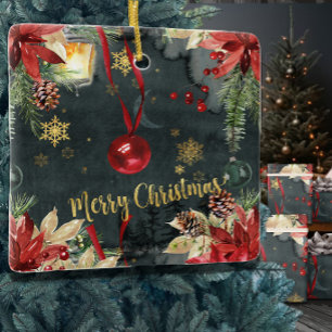 Merry Christmas Holiday Splendour Ceramic Ornament