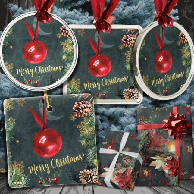 Merry Christmas Holiday Splendour Red Ball Metal Tree Decoration (Creator Uploaded)